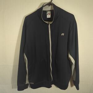 Russell Athletic XL Full Zip Track Jacket Navy Gray Dri Power 360 Mens Polyester